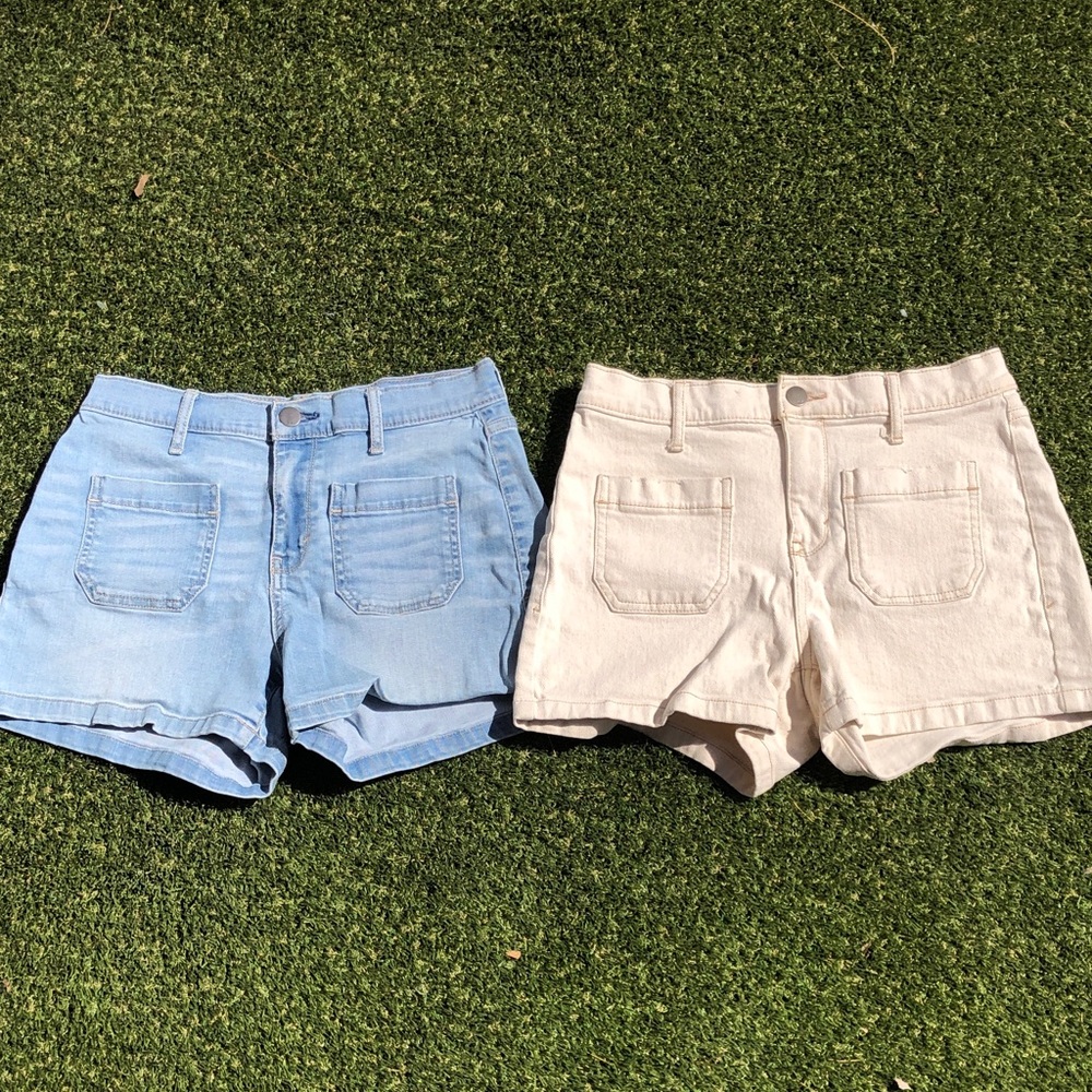 a.n.a Denim Short Duo — Light Blue & Cream Front Pocket Shorts